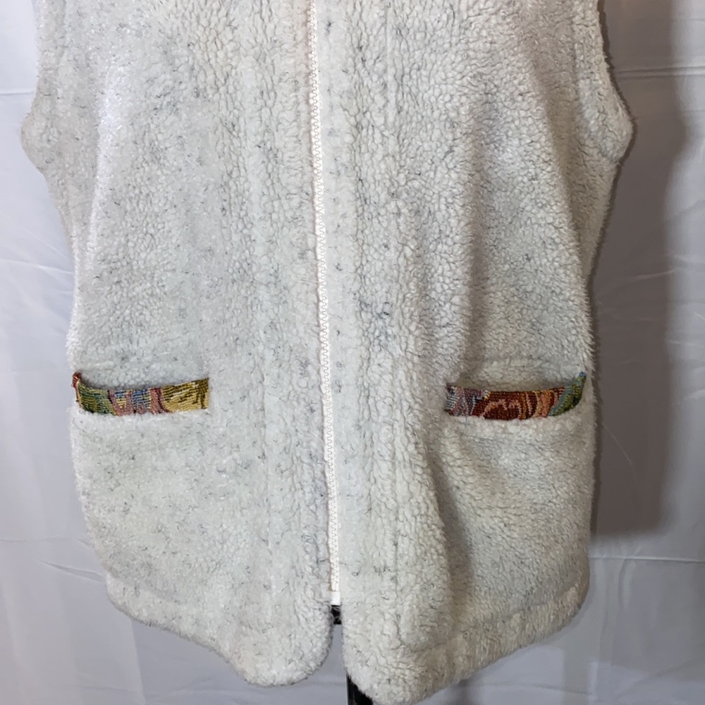 Vintage Orvis Sherpa Fleece Tapestry Trimmed Full Zip Vest Size Large - Picture 4 of 16